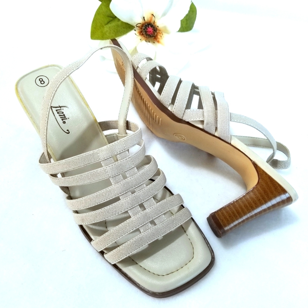 FIONI Clothing Creme  Strappy Sandals Block Heels
